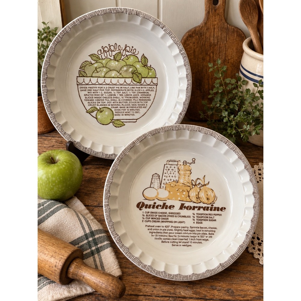 Vintage Royal China Co Recipe Pie Plates Apple Pie Quiche Lorraine Set of 2